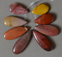 Large drop beads from yellow, red and brown mookaite.