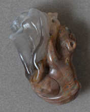 Squirrel carving from brown Mexican agate with clear chalcedony.