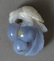 Blue chalcedony and white agate carved pendant bead.